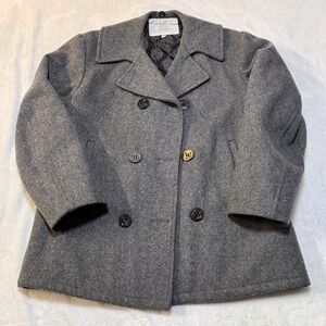 USN Military Grey Wool Classic Pea Coat Quilted Lining Medium USA
